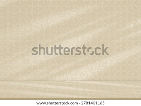 Elegant Islamic geometric pattern, soft light, shadow on beige wall studio background. Luxury Ramadan and Eid decorative interior backdrop for product presentation, social media, modern Arabic design