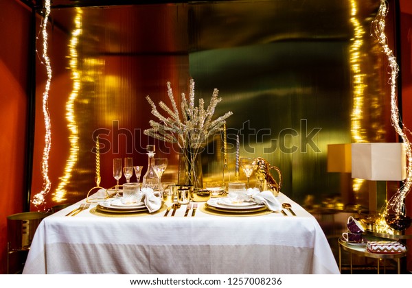 Elegant Luxury Christmas Dinner Table Golden Stock Photo Edit Now