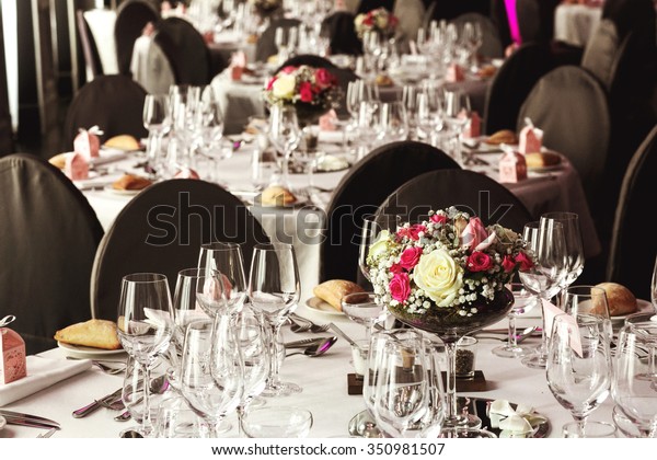 Elegant Luxury Cutlery Tablewear Flowers Hotel Stock Photo 350981507 ...