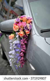 Elegant luxury Wedding car decorated with beautiful flowers.