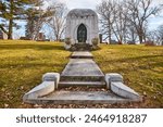 Elegant Mausoleum in Lindenwood Cemetery, Autumn Serenity