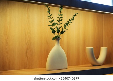 Elegant Minimalist Vase with Greenery on Wooden Shelf   - Powered by Shutterstock