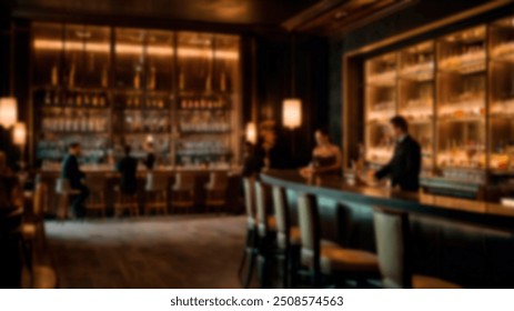 An elegant, modern bar interior with a spacious counter and dim lighting, perfect for socializing in a sophisticated, upscale environment - Powered by Shutterstock