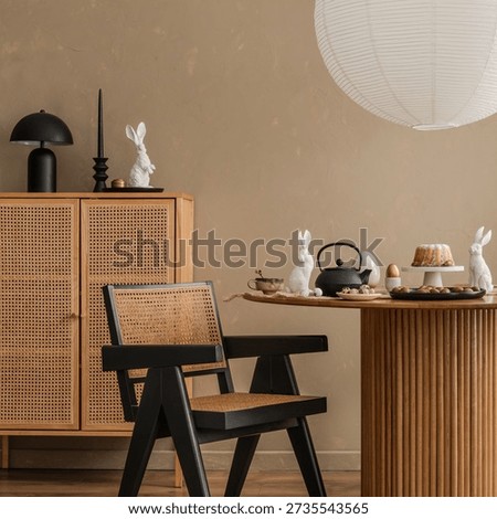 Elegant Neutral Easter Table Setting with Rattan Furniture
