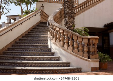 Elegant outdoor stone staircase with decorative balustrade railing - Powered by Shutterstock