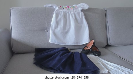 Elegant Outfit Cloths For School Girl Ready To Wear On First Day Of School Year Or Year End Graduation Ceremony