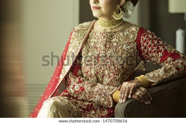 Elegant Pakistani Indian Bride Reception Fashion Stock Photo Edit