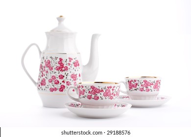 Elegant Porcelain Tea Set Isolated Over White