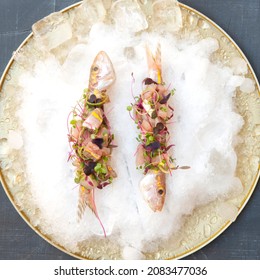 Elegant Red Mullet Ceviche Served  As A Whole Fish - Raw Fish Dish 