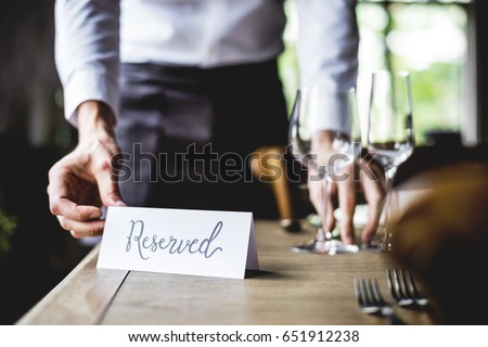 Elegant Restaurant Table Setting Service for Reception with Reserved Card Сток-фото © 