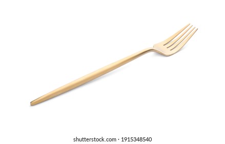 Elegant Shiny Golden Fork Isolated On White