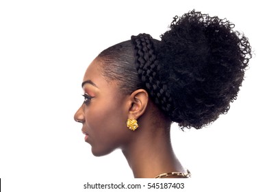 Elegant side view portrait of an attractive african american woman. 