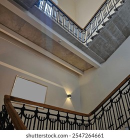 Elegant staircase with intricate wrought iron railings and a grand architectural design. Perfect for vintage, classic, and luxury themes. - Powered by Shutterstock