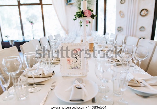 Elegant Table Arrangement Catering Wedding Reception Stock Photo