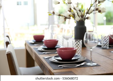 Elegant Table Set Up For Dinning Room At Home