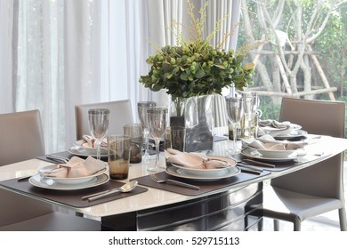 Elegant Table Set In Modern Style Dining Room Interior