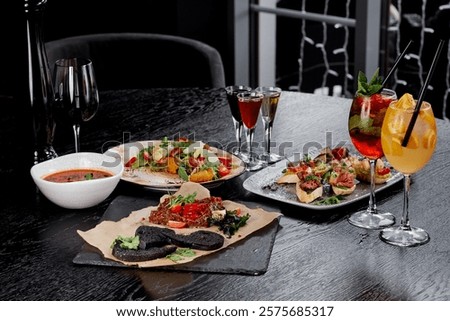 Elegant Table Setting with Assorted Dishes and Drinks.