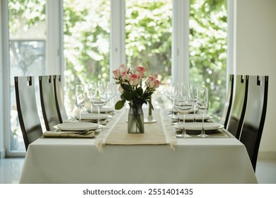 Elegant Table Setting with Floral Centerpiece - Powered by Shutterstock