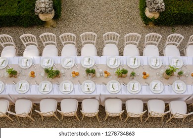 Elegant table setting for wedding at castle