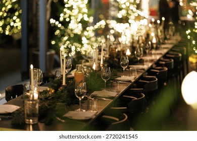 Elegant table setting for wedding reception and events
Beautiful banquet
 table prepared for festive celebration
Luxury restaurant table decorated for special occasion
Fine dining table setup for party or wedding dinner

