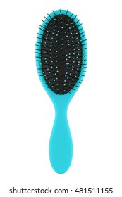 Elegant Turquoise Hair Comb Brush With Handle, Isolated On Transparent Or White Background. Front View.