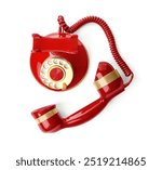 Elegant vintage red telephone isolated on white