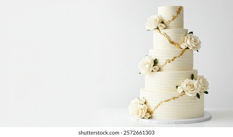Elegant Wedding Anniversary Cake on a White Background