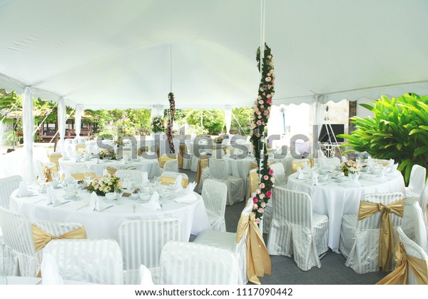 Elegant Wedding Banquet Decoration Reception Table Stock Photo