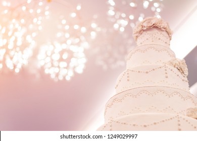 Elegant Wedding Cake And  .closed Up Blur Background.