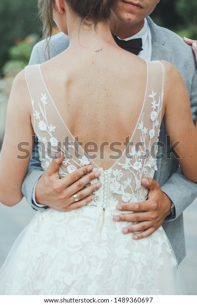 Elegant Wedding Couple Bride Groom Hugging Stock Photo Edit Now
