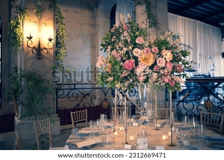 Elegant Wedding Flower Arrangements Garden Ceremony Reception Bar Nature Flowers Roses Peony Events Catering Candles Dinner Tableware Settings Glass Fountain Majestic Romantic Love Couple Engagement