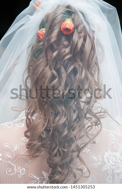 Elegant Wedding Hairstyle Behind Long Wavy Stock Photo Edit