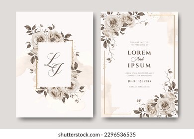 Elegant wedding invitation card set with floral frame template