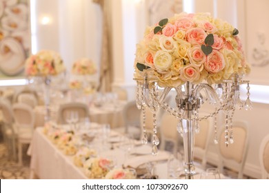 Elegant Wedding Reception Table Arrangement, Floral Centerpiece