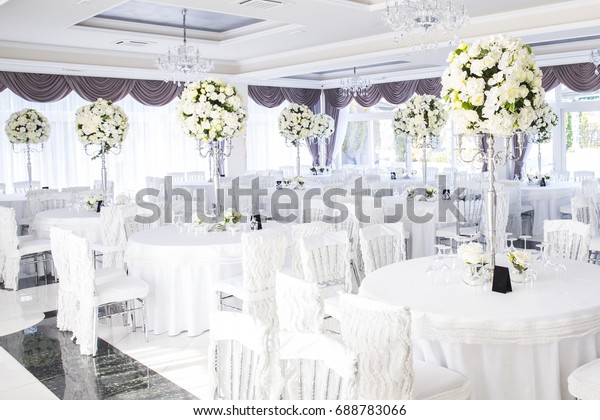 Elegant Wedding Reception Table Arrangement Floral Stock Photo