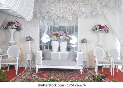 Elegant Wedding Stage Decoration White Background Stock Photo ...