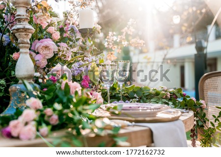 Similar – Image, Stock Photo Elegant spring table setting with nest and eggs