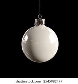 Elegant white Christmas ball, isolated on a black background. A striking minimalist image perfect for holiday-themed designs and creative projects. - Powered by Shutterstock