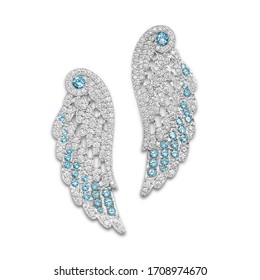 Elegant white gold wing shaped earrings  with diamonds 