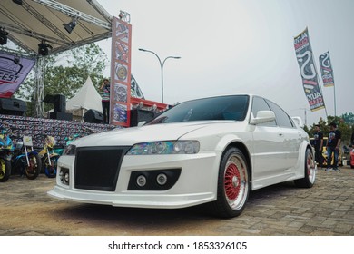 Elegant White Sports Modif Car Indonesia Stock Photo 1853326105