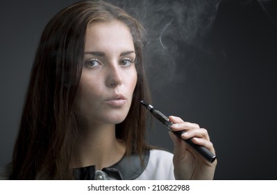 Elegant Woman Smoking Ecigarette Smoke Portrait Stock Photo 210822988 ...