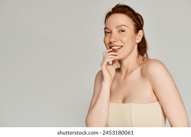 Elegant woman in strapless bra with happiness. - Powered by Shutterstock