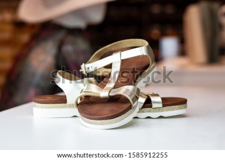 Elegant women shoes close up product photography. Fashion leather women wear. Blured background, isolated product. Profesional lightning.