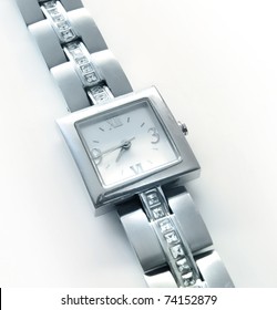 Elegant Women's Luxury Silver Wrist Watch With Diamonds