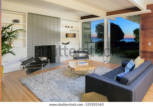 Elegant Wooden Designer Interior French Doors Stock Photo