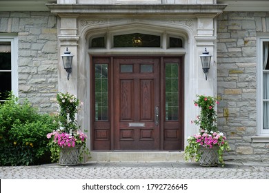 Elegant Wooden Front Door Sidelights Floral Stock Photo 1792726645 ...