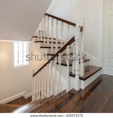 Similar – Image, Stock Photo a wooden staircase with railing leads from the sandy beach to a dune with dune grass and flagpole