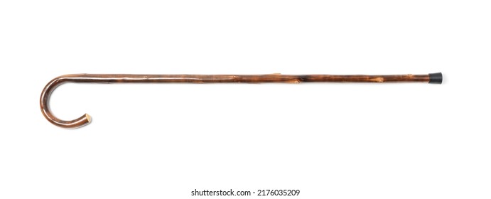 Elegant wooden walking cane isolated on white - Shutterstock ID 2176035209