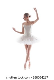 Elegant Young Ballerina Isolated On White Backdrop