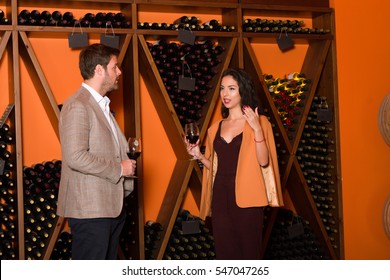 Elegant Young Couple Wine Tasting Sightseeing Tour Visiting Winery